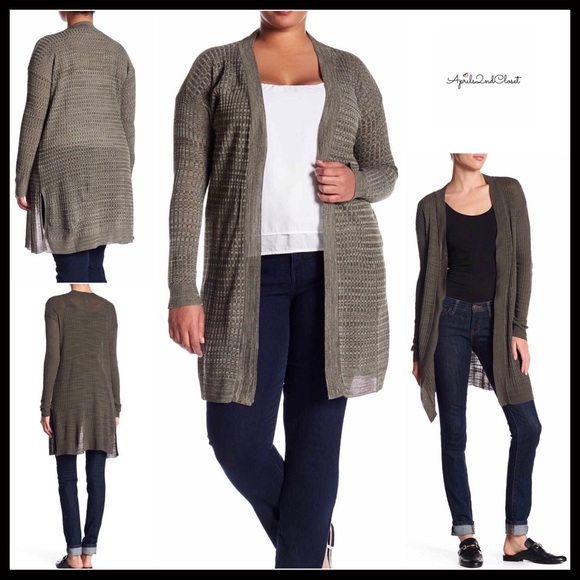 Susina Sweaters - SUSINA LONG KNIT LIGHTWEIGHT OLIVE GREY CARDIGAN